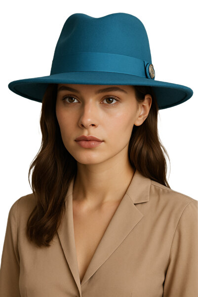 CosmoOutlet Ρυθμιζόμενο γυναικείο καπέλο τιρκουάζ από το μοντέλο Panama Fedora Fedora Classic