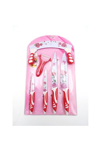 ABS 6-piece kitchen knife set, different sizes, floral pattern, Pink