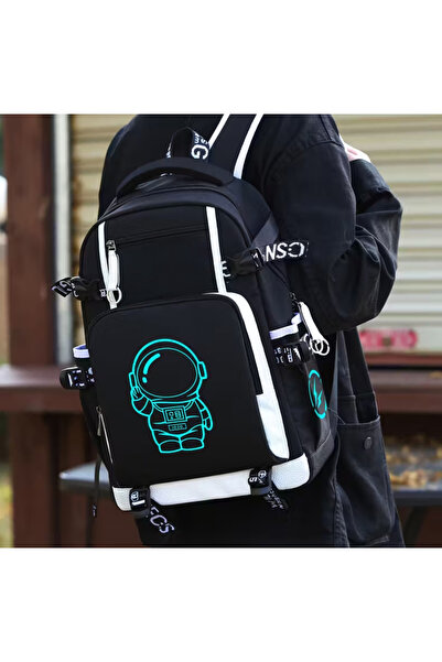 zola Teenagers' backpack, fluorescent astronaut, 44 x 30 x 14 cm, waterproof, Oxford, black