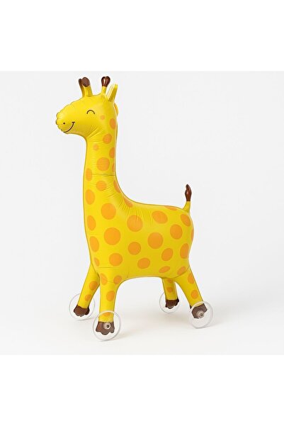 ABS Foil Balloon Giraffe Figurine, Walker with Wheels, Yellow with Orange Spots, Size 90 CM x 61 CM