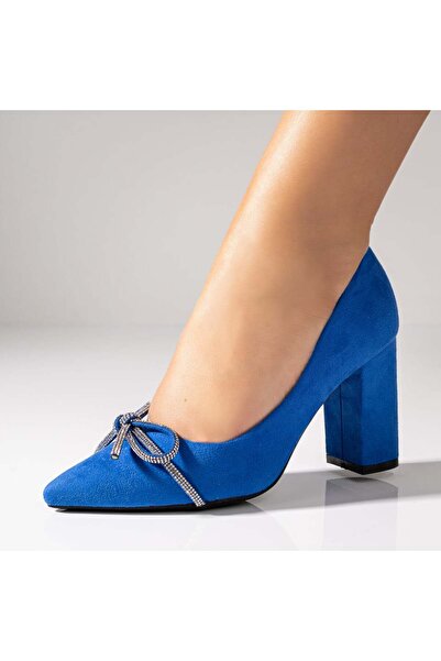 Modlet.ro Women's blue suede bow heeled shoes MOD06131