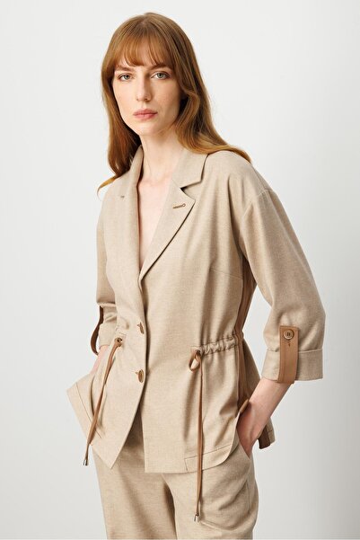 Moda İlgi Modailgi Mono Yaka Duble Kol Apoletli Kumaş Garni Detaylı Astarsız Ceket - 40047 Vizon