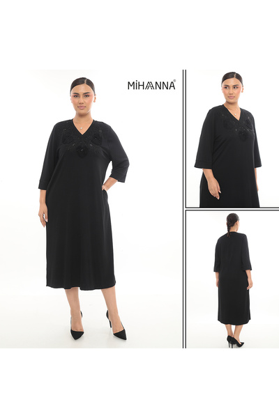 MİHANNA BÜYÜK BEDEN ELBİSE NAKIŞ İŞLEMELİ