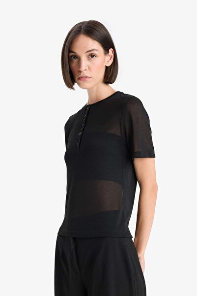 DeFacto Slim Fit Slim Fit Crew Neck Ribbed Short Sleeve T-Shirt F9574Ax25Sp