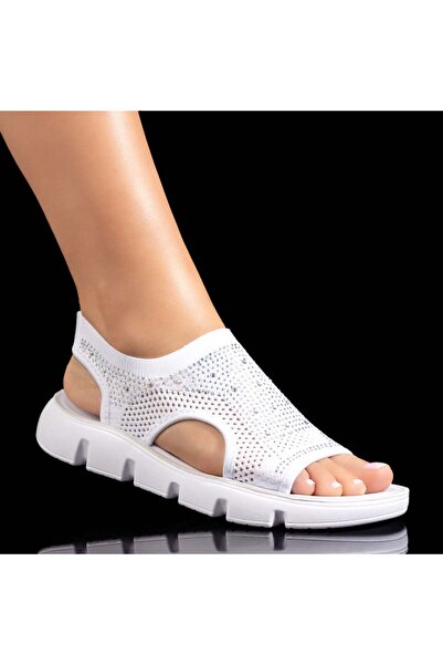 Modlet.ro Sandale plate albe pentru femei cu strasuri MOD09257