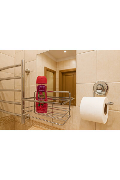 Evistro Banyo Köşe Rafı Tek Katlı Şampuanlık Vidalı + Vakumlu Tuvalet Kağıtlık