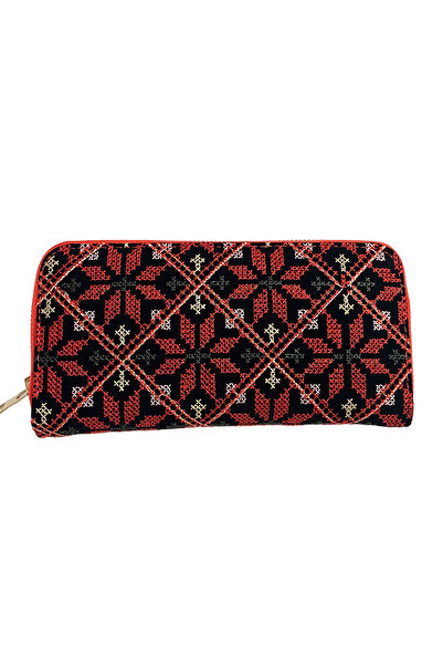 Zaytoon Palestine Traditional Colorful Red Embroidered Single Zipper Women's Large Wallet 20*10 cm A100017
