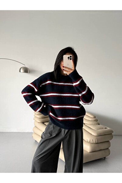 Secret Passion Lingerie New Season Crew Neck Striped oversized Γυναικείο πλεκ...