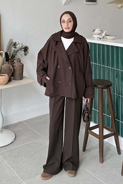 lamelif Διπλό κοντό μαντήλι με καλύμματα κεφαλής Bitter Brown