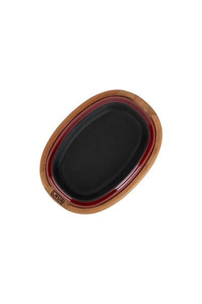 Lava Cast Iron Oval Fajita Plate Beech Serving Wood Size 12X19Cm.-Burgundy