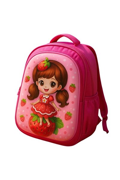 ABS Kindergarten Backpack, Waterproof, Strawberry Girl Model, 3D Print, 3 Compartments, 40 x 30 x 15, Pi
