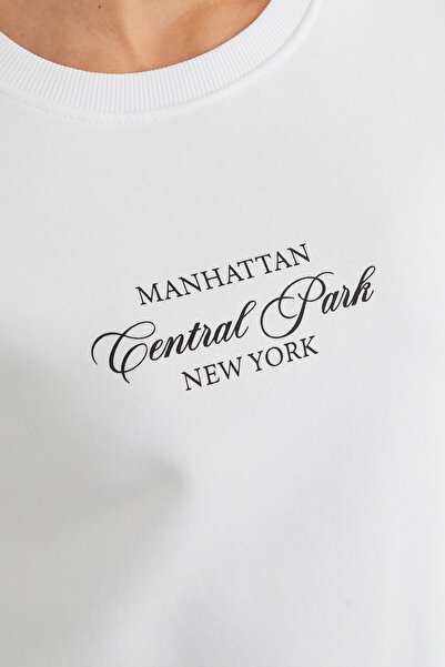 Fulla Moda Φούτερ με λαιμόκοψη με στάμπα Manhattan με 3 νήματα