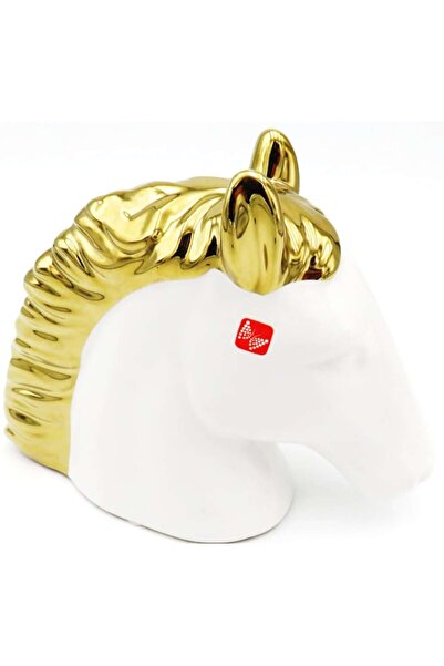 ABS Decorative statuette, horse head, white-gold, 18 x 13 cm