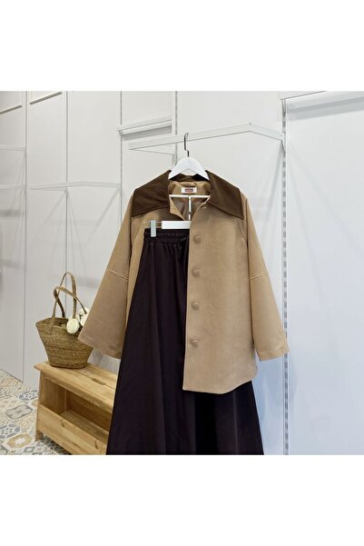 Faya Boutique Camel Kuşaklı Süet Ceket