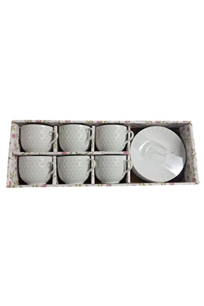 ABS Set 6 cești + 6 farfurioare ceramice albe model 3D