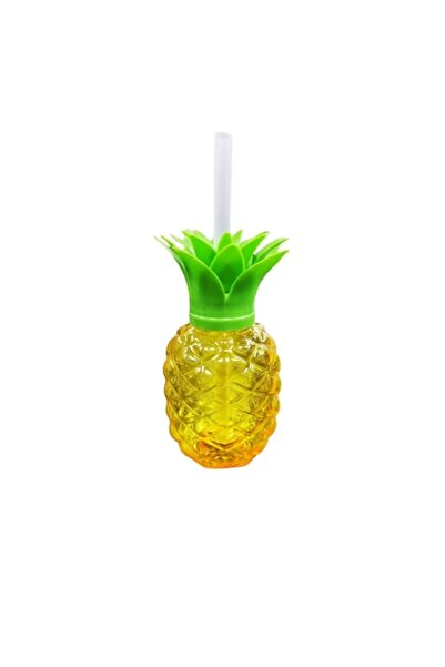 ABS Pineapple-shaped water bottle, yellow, with straw, 400 ml