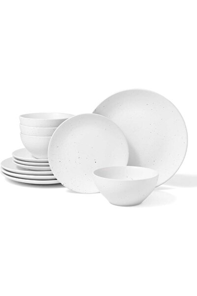Famiware Moon 12 Piece Stoneware Dinnerware Set, Set for 4, Speckled Design with Matte Finish, Scrat