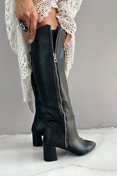 Shoebutik Γυναικεία τσάντα με φερμουάρ Bauwe, μαύρη δερμάτινη, επεκτάσιμη