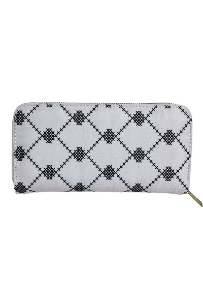 Zaytoon Palestinian Traditional White Keffiyeh Embroidered Single Zipper Women's Large Wallet 20*10 cm A100019
