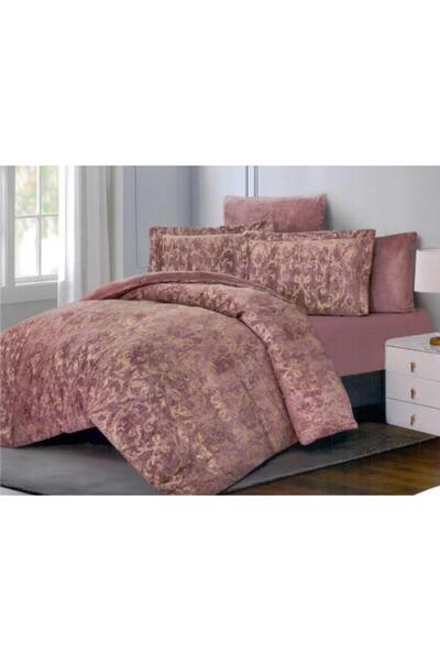 PROMISE King Quilt Blue Green Velvet with Floral Pattern - 6 Pieces