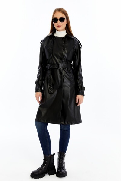 Jamila Reglan Kol Kadın Deri Trençkot/Ceket