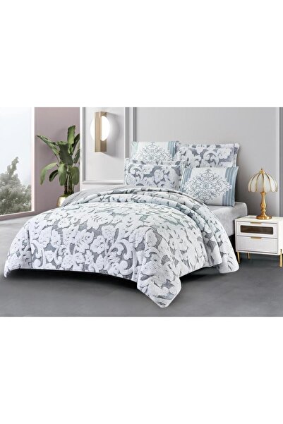 PROMISE BLUE GREEN Al Nada King Jacquard Velvet Comforter Set 6 Pieces Grey