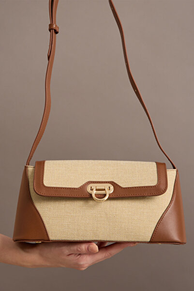 Garbalia Ottava Wicker Pattern Women's Tan Shoulder Bag with Interior Zipper Compartment and Special Buckle Lock