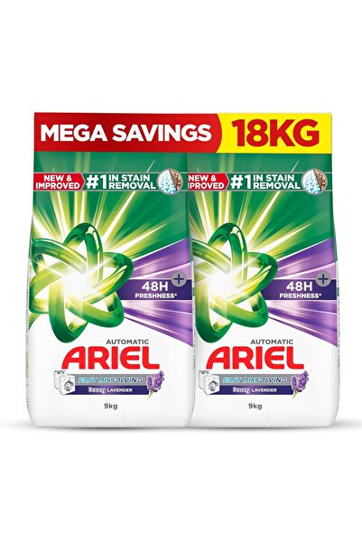 Ariel Fast Dissolving Laundry Detergent Powder with Lavender, 9 KG, Pack of 2