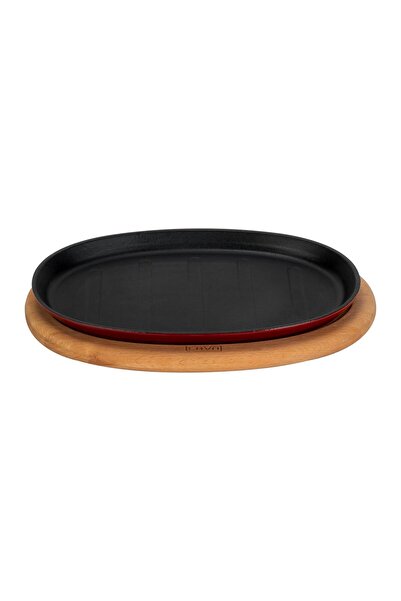 Lava Cast Iron Oval Fajita Plate Beech Serving Wood Size 18X28Cm. (External Pan Holder Is Not Included.)