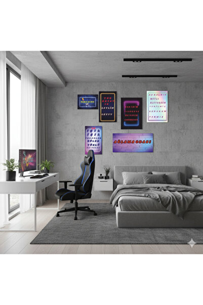 kids town Neon Ruhlu Genç Odası Tablo Seti | 6 Parça Duvar Dekoru