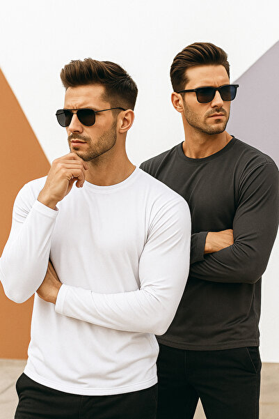 Rich Men's White-Anthracite 2-Pack Basic Long Sleeve Athlete Bodysuit