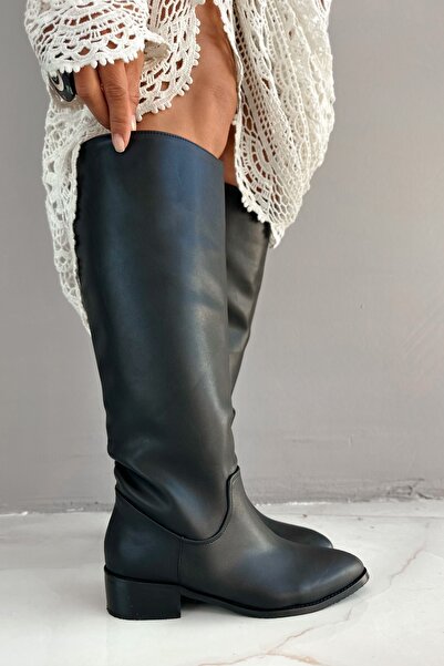 Shoebutik Newton Siyah Deri Kadın Çizme