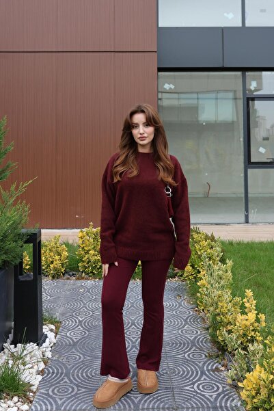 BAŞARAN Πουλόβερ με λαιμόκοψη Basic Claret Red Knitwear
