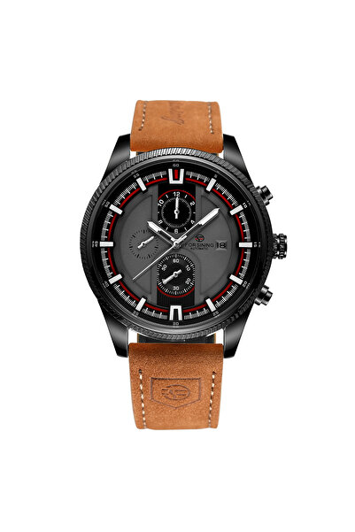 Forsining Ceas bărbătesc mecanic automat, piele maro, afișaj dată, ace luminoase