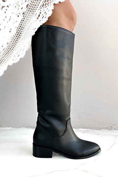 Shoebutik Newton Siyah Deri Kadın Çizme