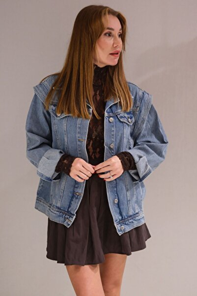 Marvel butik معطف مارفل 20936 من الدنيم باللون الأزرق الداكن