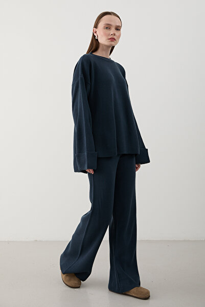 Laluvia Navy Blue Thessaloniki Knitted Sweater Set - 4587