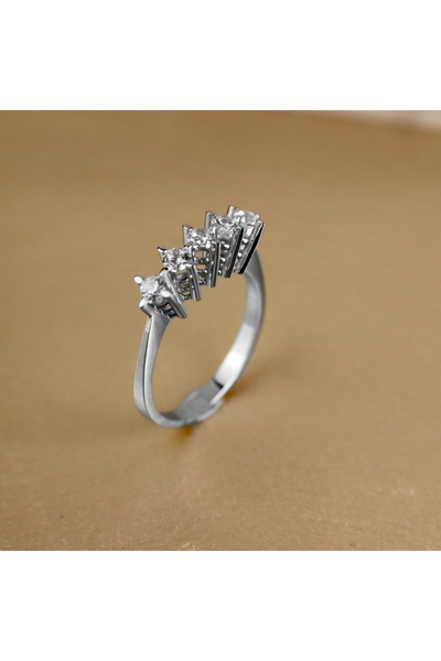 GIBYJEWEL Badem Tırnak Pırlanta Modeli 925 Ayar Beştaş Gümüş Yüzük- 3 mm