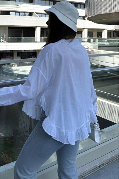 Pasaklı Giyim Women's 100% Cotton Flam Voile Fabric Long Sleeve Skirt Ruffled Loose Shirt 3570260