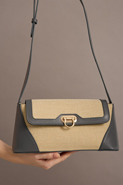 Garbalia Ottava Wicker Pattern Women's Gray Shoulder Bag with Interior Zipper Compartment and Special Buckle Lock