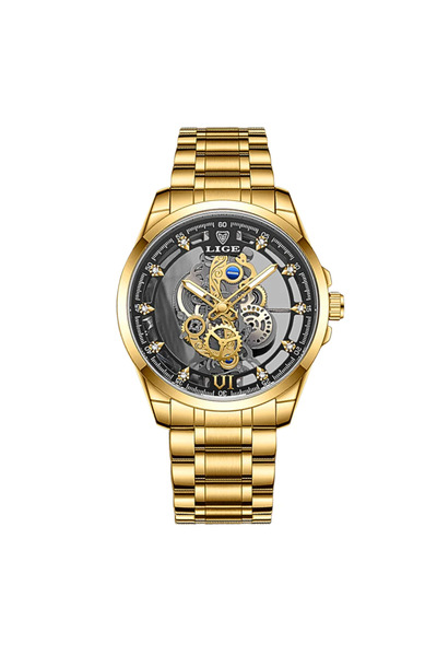 Lige Ceas bărbătesc din oțel auriu cuarț analogic elegant de afaceri