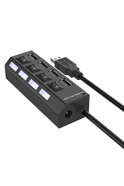 dalimag Hub USB, 4 sloturi, 4 butoane, 4 LED-uri, 11 x 3 x 4 cm, negru,