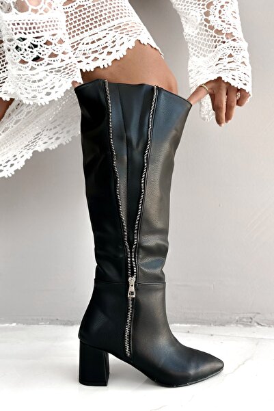 Shoebutik Γυναικεία τσάντα με φερμουάρ Bauwe, μαύρη δερμάτινη, επεκτάσιμη