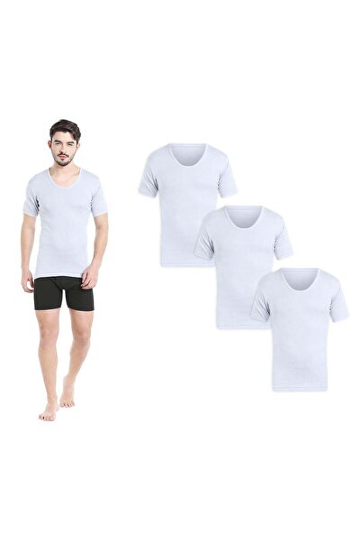 BYC قميص داخلي رجالي من القطن برقبة على شكل حرف U (عبوة من 3 قطع) - رمادي