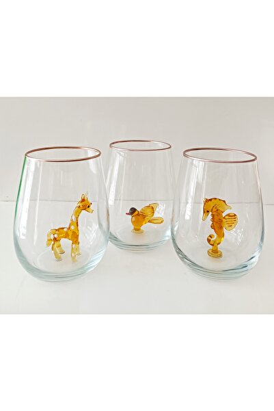 ADAMODART Gilded Water Glass Set of 3 with Giraffe, Seahorse and Bird Glass Figures