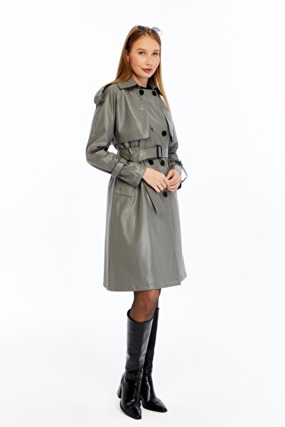 Jamila Reglan Kol Kadın Deri Trençkot/Ceket