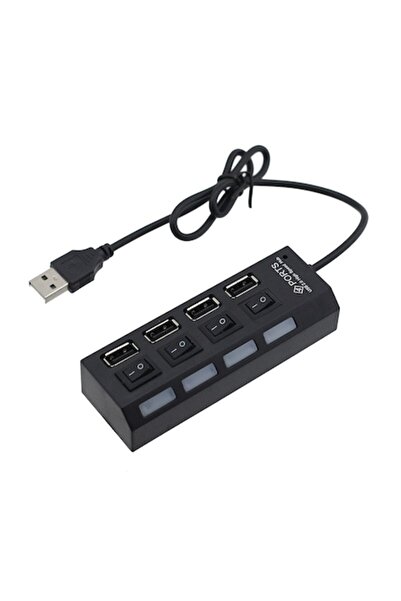 dalimag Hub 4 porturi USB 2.0, cu led-uri si intrerupatoare pentru USB, port alimentare separata, negru