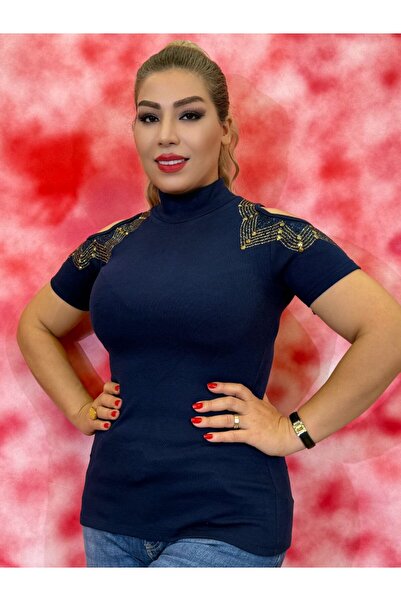 Yeşilmoda Bluz Kadın Taş İşlemeli Omuz Dekolteli Triko Bluz – Kısa Kollu, Şık...