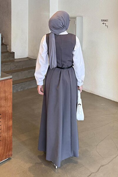 lamelif Αμάνικο φόρεμα με λεπτομέρεια με κουμπιά ανθρακί