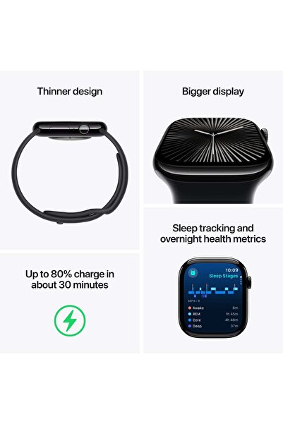 Apple Watch Series 10 GPS, 42mm Silver Aluminium Case, Denim Sport Band - S/M